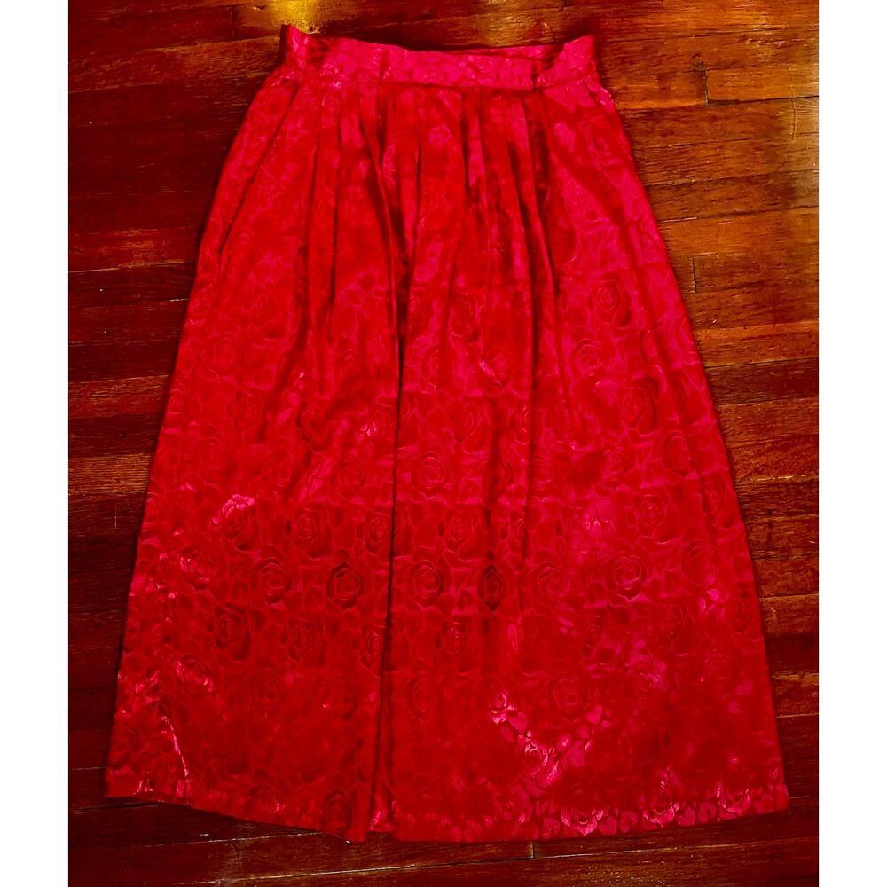 Vintage 80’s Ellen D Kollection Red Jacquard Maxi A Line Skirt pockets Small Med